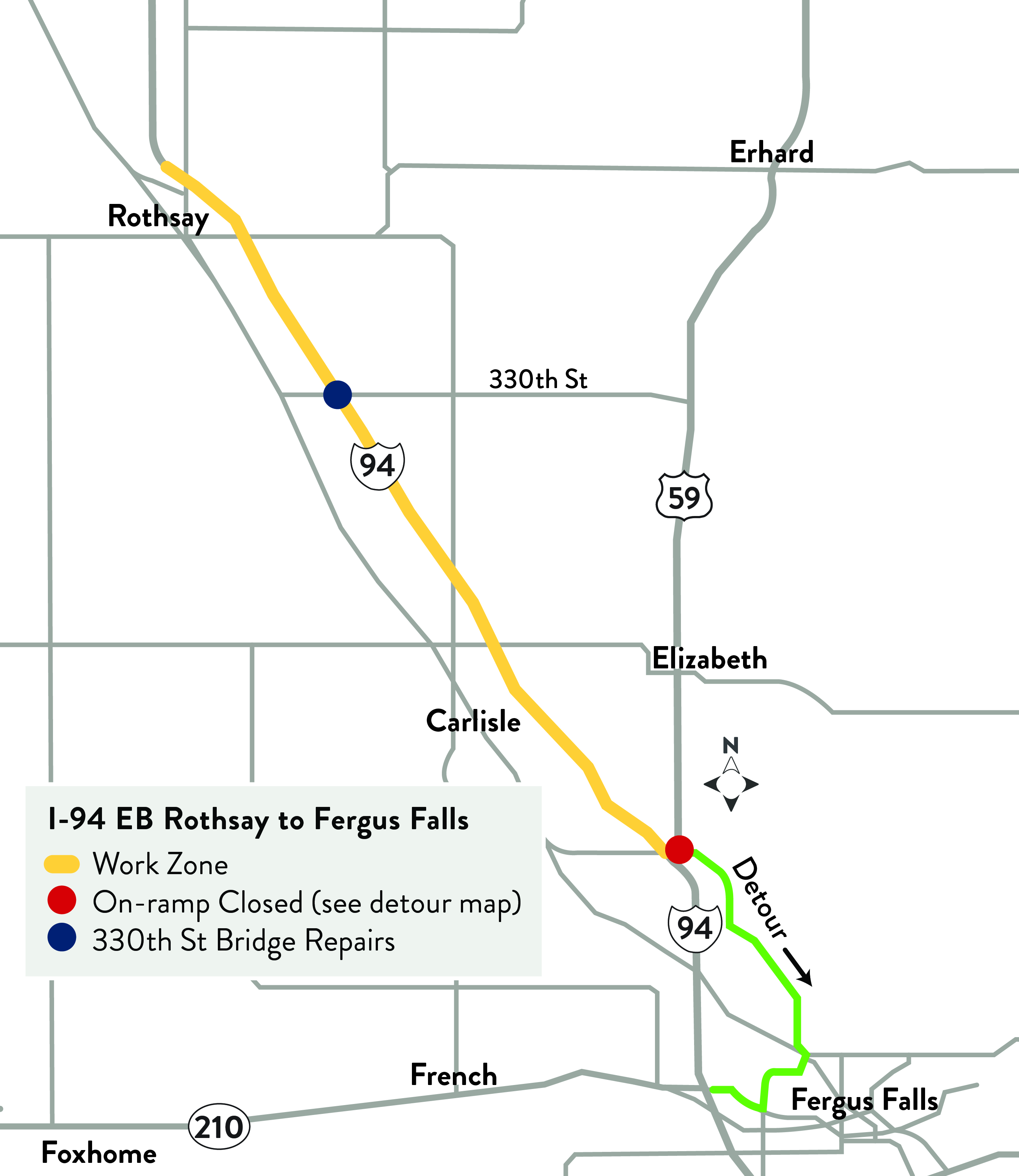 Map showing entire project area between Rothsay and Fergus Falls